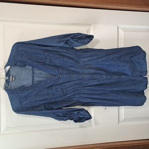 Vintage dots denim mini dress - button up - v neck - 1X